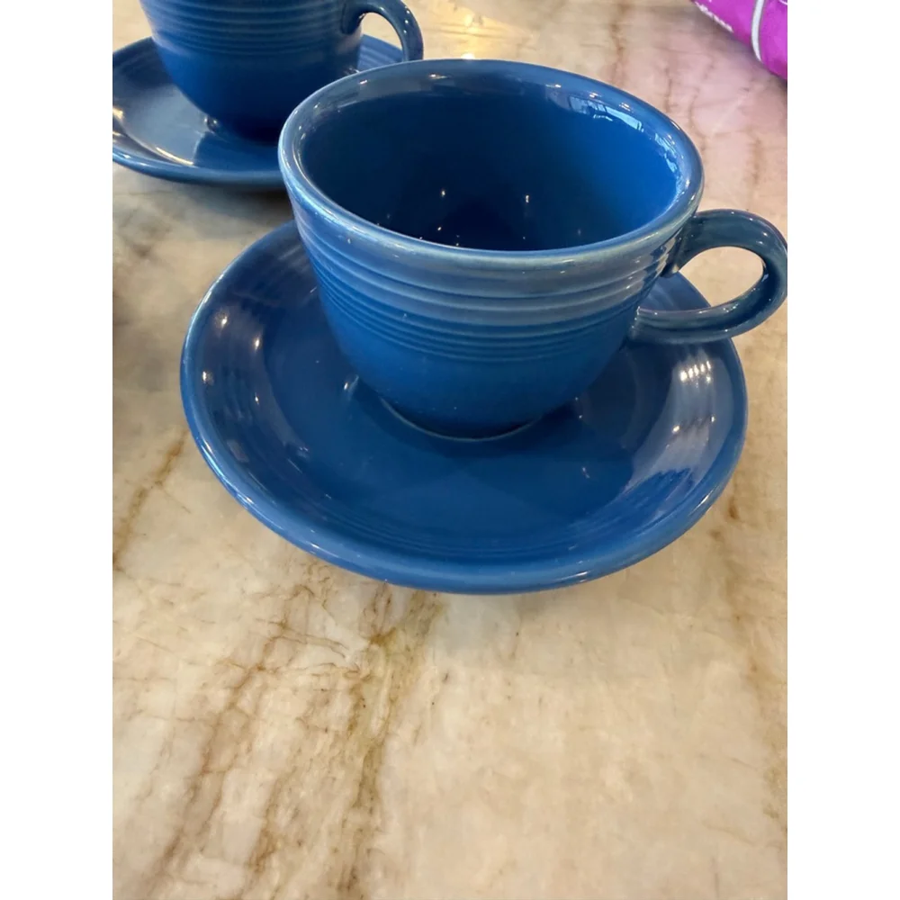 Set of 3 Fiesta Blue Dinnerware Cup and Saucer Set